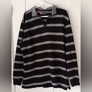 Chaps Ralph Lauren Men's  Quarter Zip Striped Polo Pullover Black/White XL